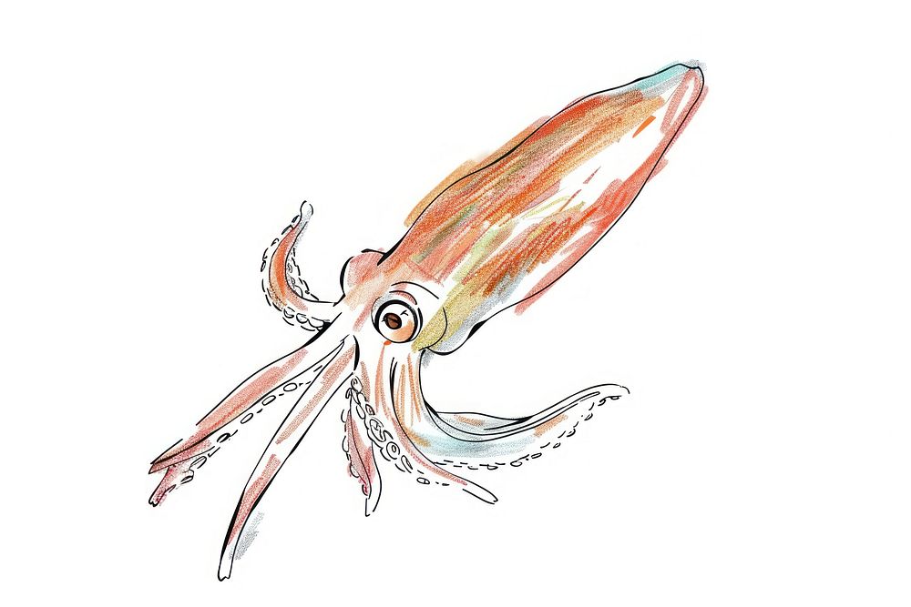 Hand-drawn sketch squid animal fish invertebrate.