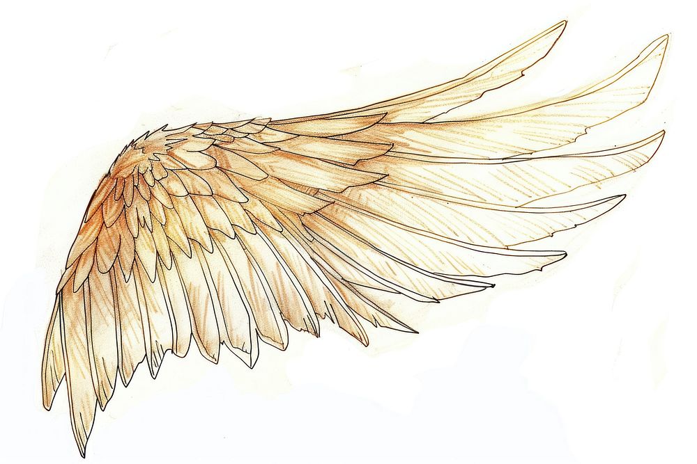 Hand-drawn sketch wing angel illustrated creativity.