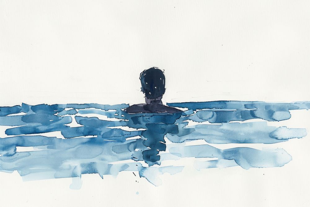 Monochromatic man swimming at pool painting water back.