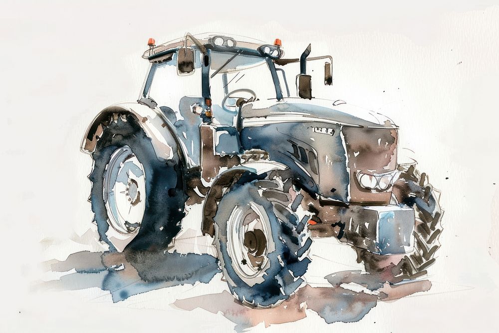 Monochromatic Modern wheeled tractor vehicle transportation agriculture.