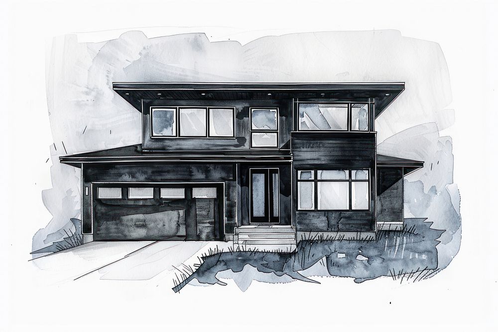 Monochromatic modern house drawing sketch transportation.