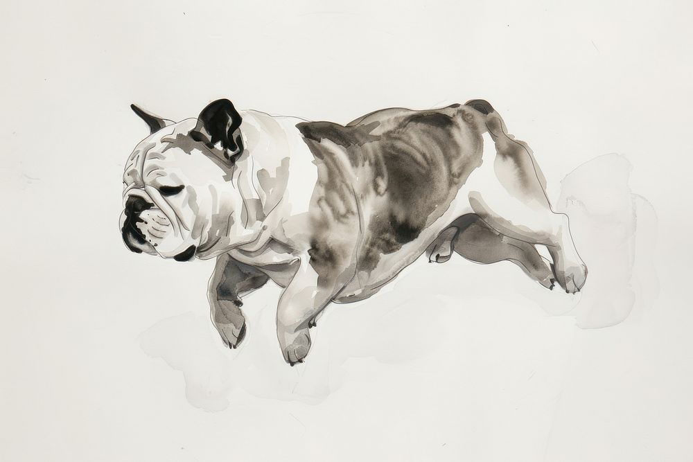 Monochromatic bulldog jumping drawing mammal animal.