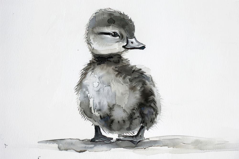 Monochromatic baby duck drawing animal sketch.