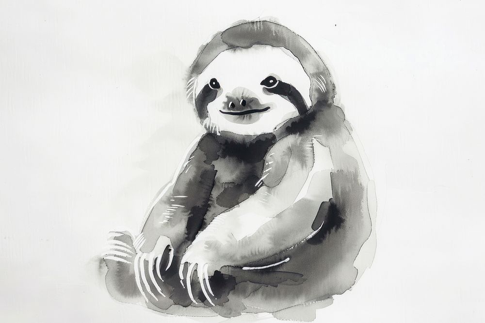 Monochromatic baby sloth wildlife drawing animal.