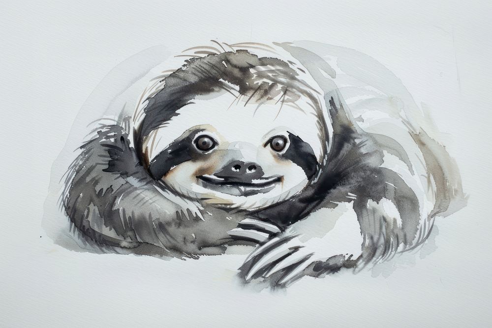 Monochromatic baby sloth wildlife drawing animal.