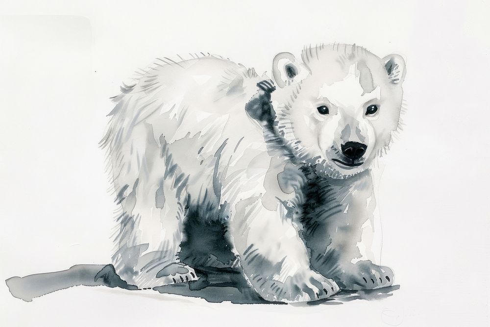 Monochromatic baby polar bear wildlife drawing mammal.