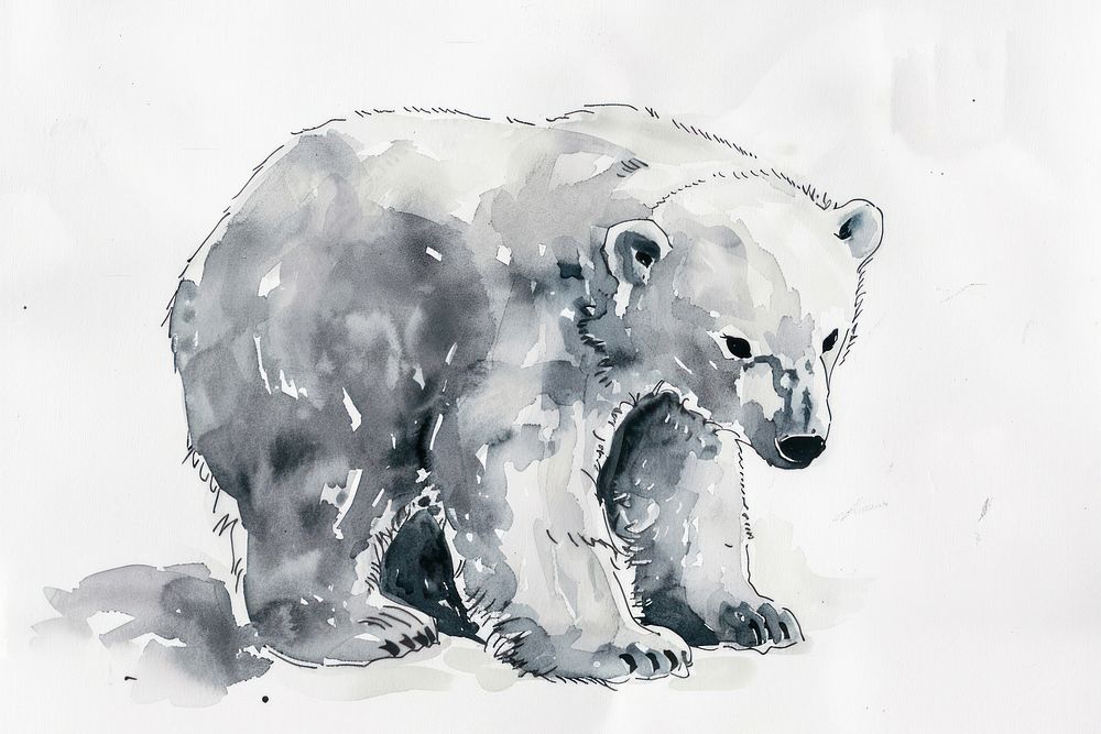 Monochromatic baby polar bear wildlife drawing animal.