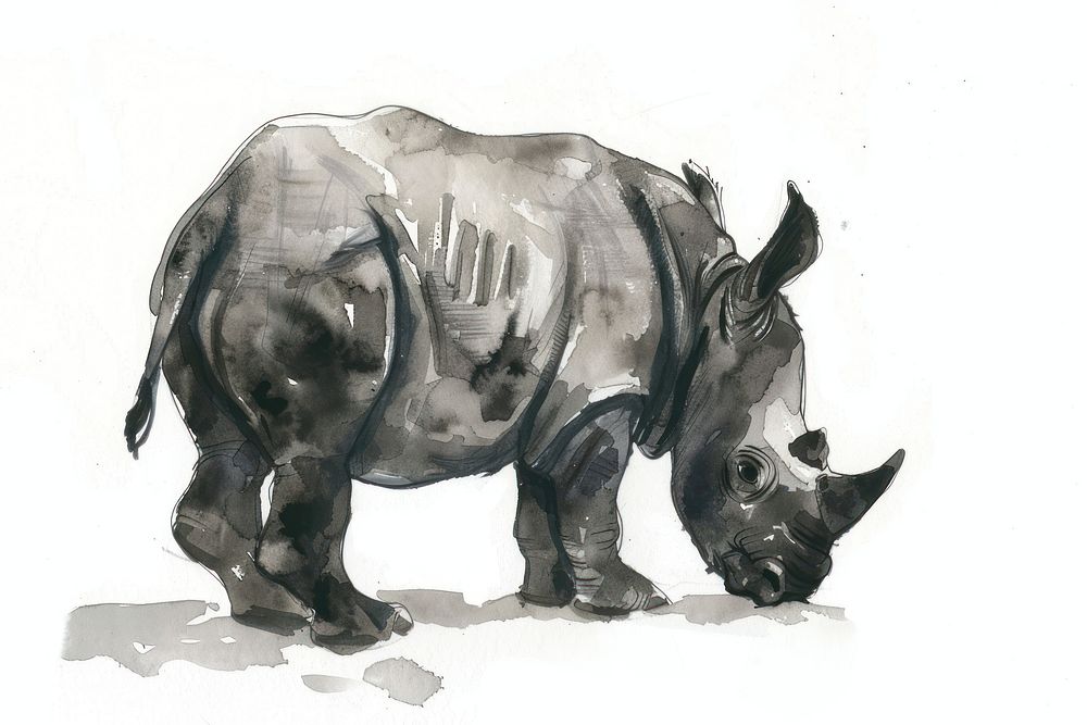 Monochromatic baby rhino wildlife elephant animal.