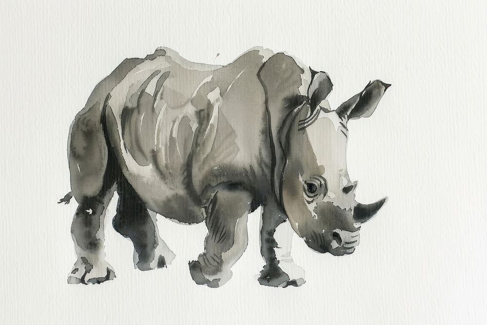 Monochromatic baby rhino wildlife animal mammal.