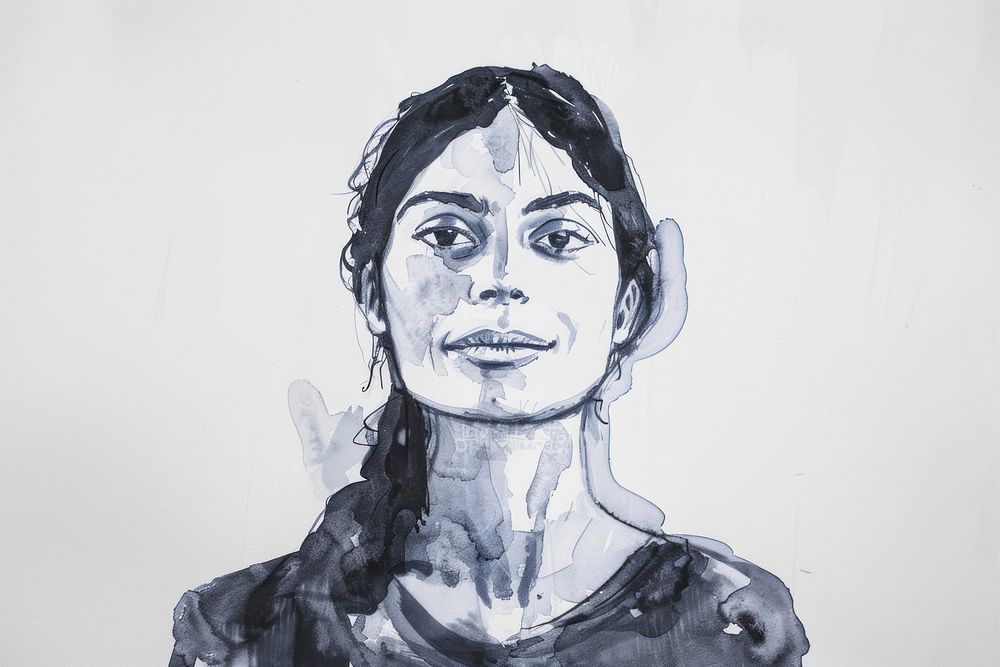 Monochromatic cheerful Colombian woman painting portrait drawing.