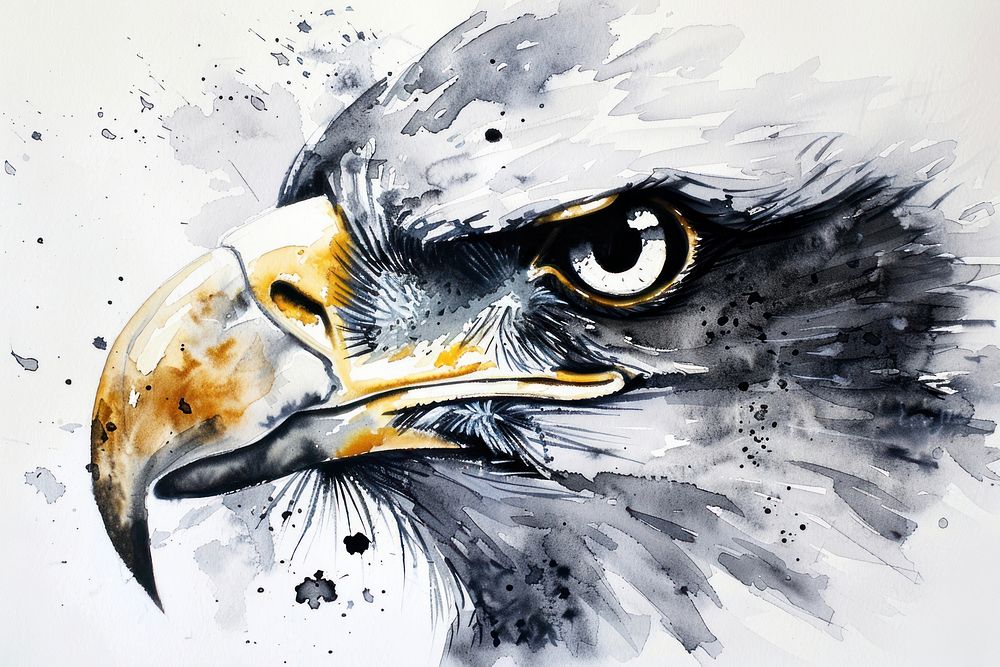 Monochromatic close-up eagle eye painting animal bird.