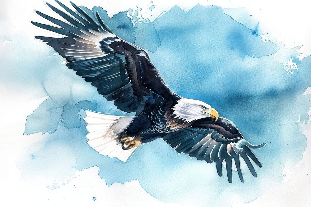 Monochromatic close-up eagle flying against blue sky animal bird wildlife.