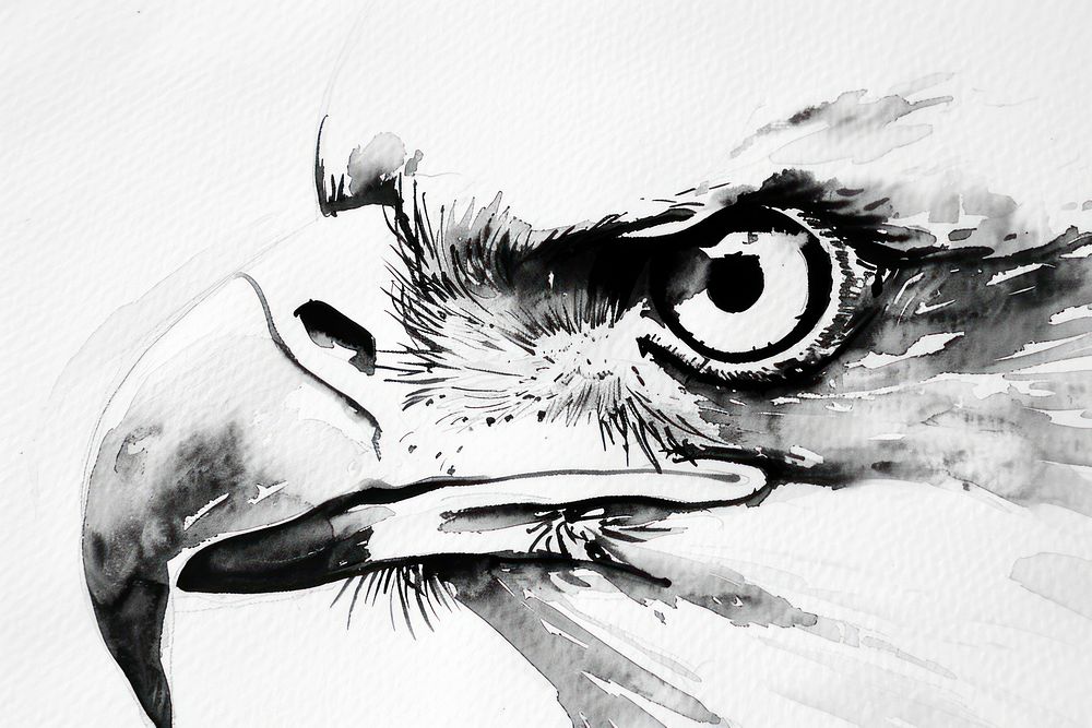 Monochromatic close-up eagle eye drawing animal sketch.