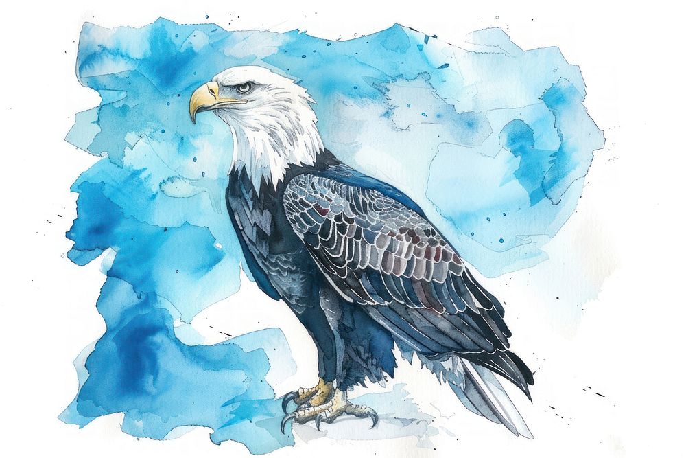 Monochromatic eagle against blue sky painting animal bird.