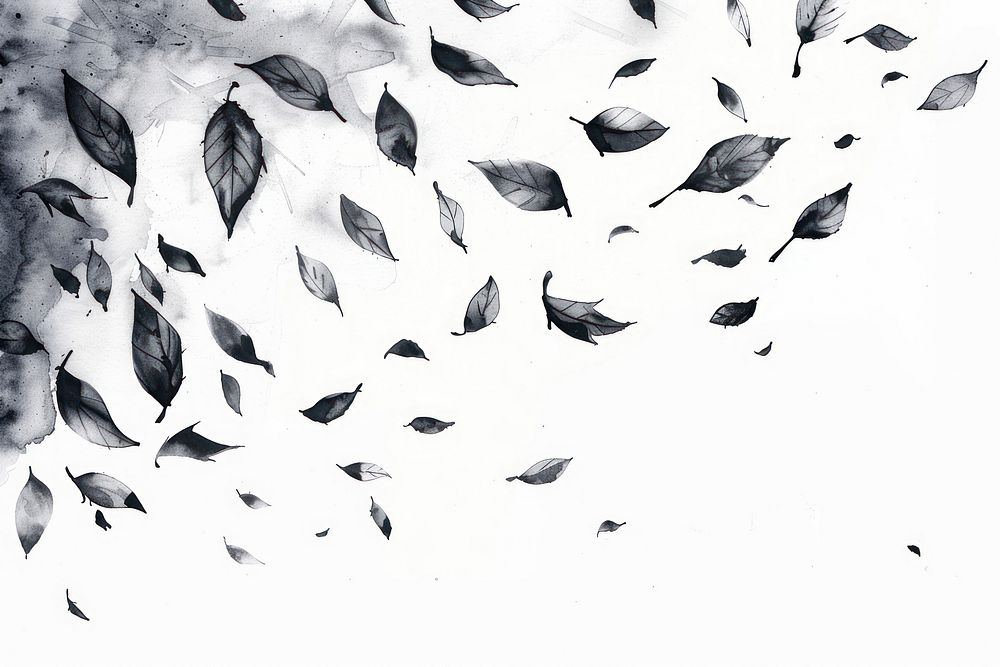Monochromatic flying leaves paper backgrounds white.