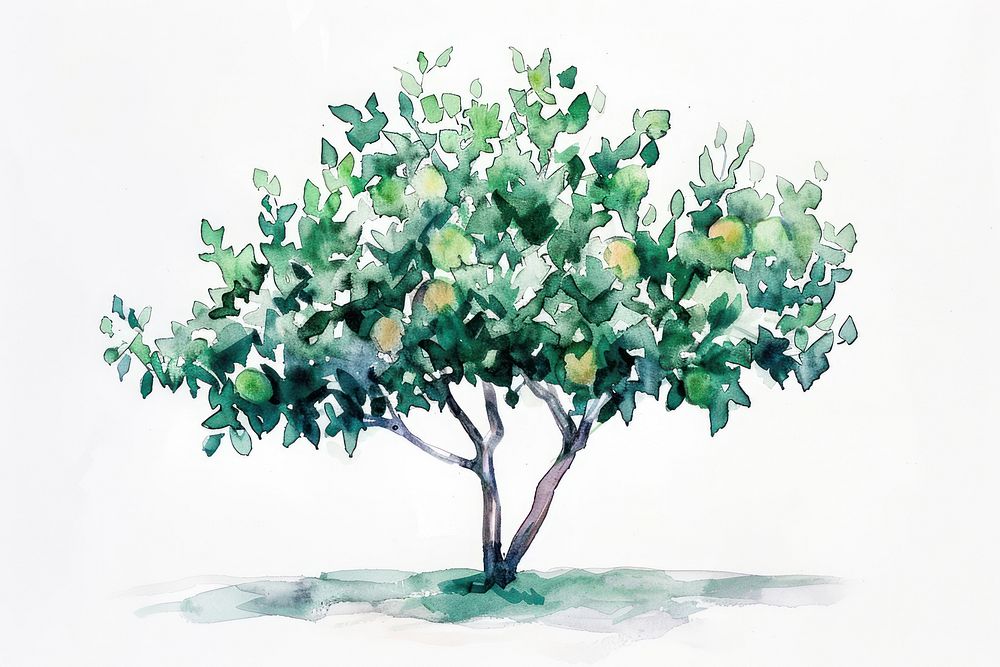 Monochromatic Ripe apple tree painting plant grapefruit.