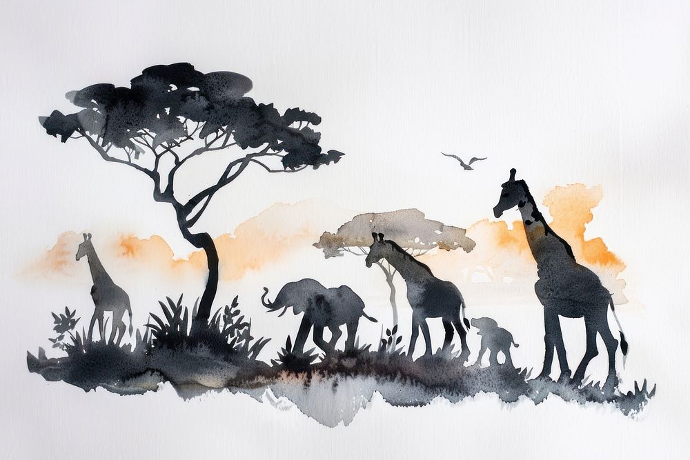 Monochromatic safari wildlife outdoors painting.
