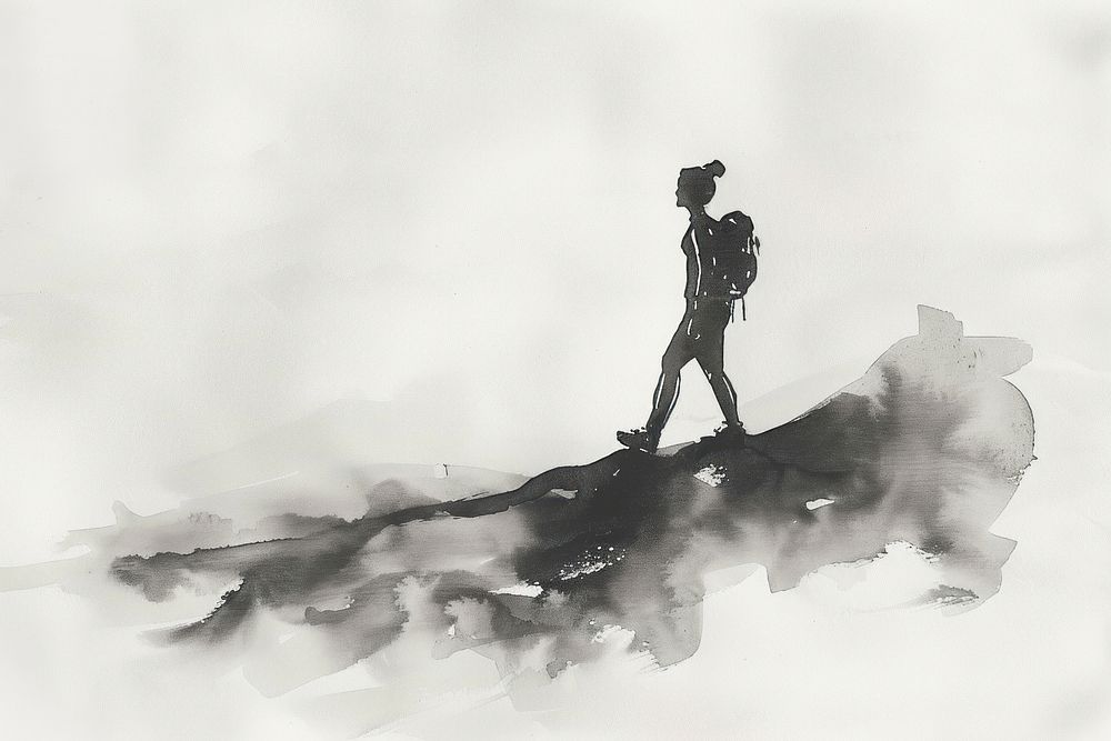 Monochromatic woman hiking drawing sketch adult.
