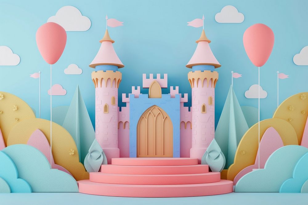 Castle with podium backdrop balloon representation architecture.