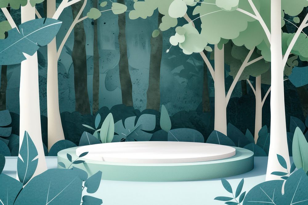 Forest around podium backdrop bathtub tranquility furniture.