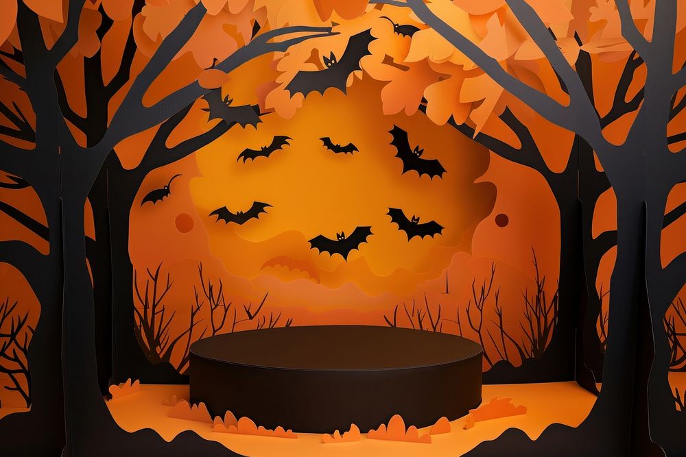 Halloween with podium backdrop art jack-o'-lantern celebration.