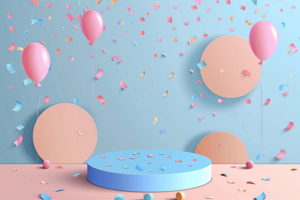 Party with podium backdrop confetti balloon paper.