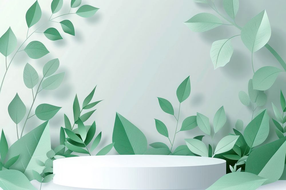 Plant with podium backdrop green leaf art.