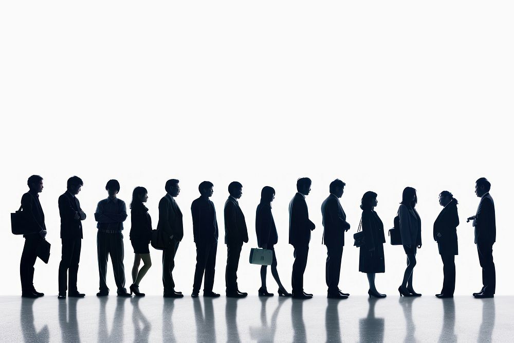 Business people standing and waiting silhouette walking white background.