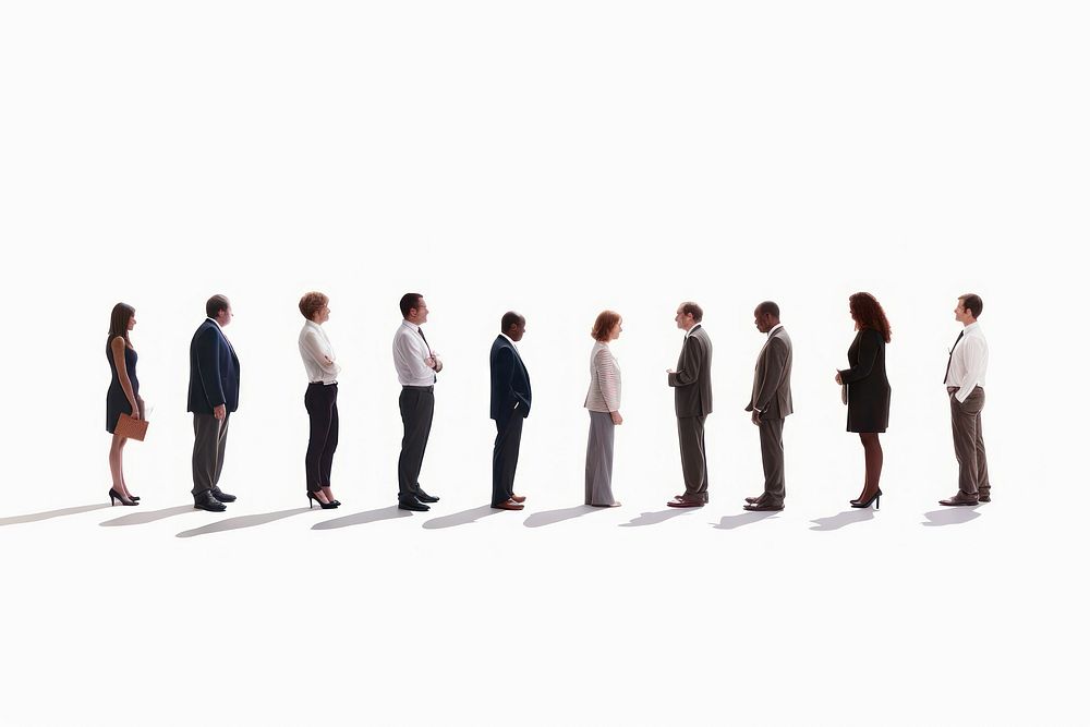 Business people standing and waiting white background togetherness cooperation.