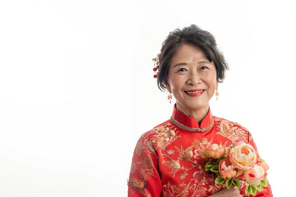 Chinese woman portrait flower smile.