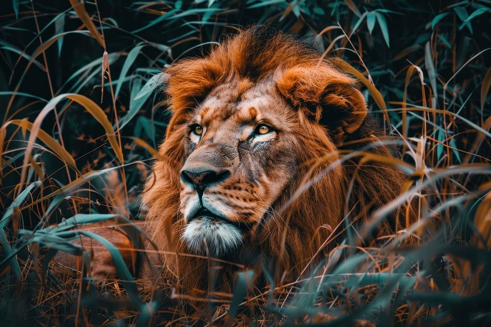 Lion in high grass wildlife mammal animal.