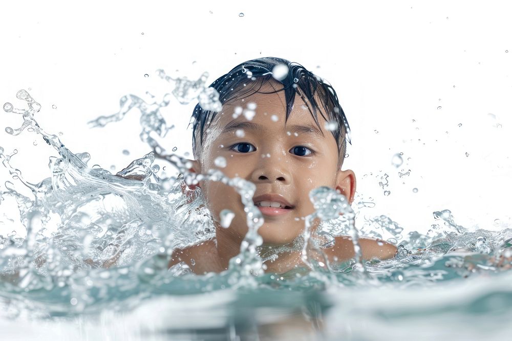 Thai boy swimming portrait bathing photo.