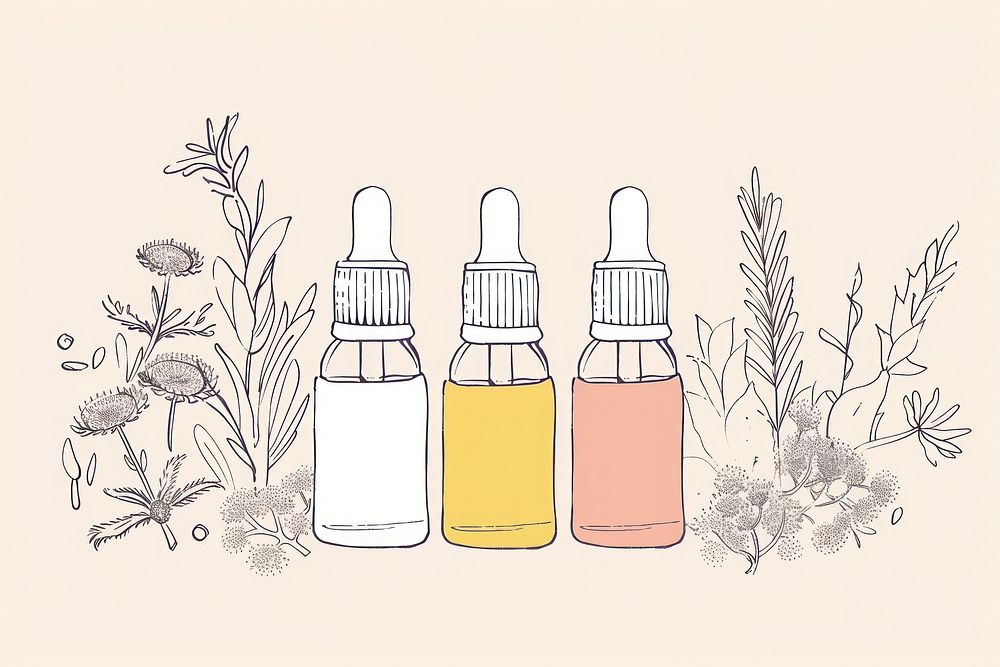 Single line drawing essential oils cosmetics perfume bottle.