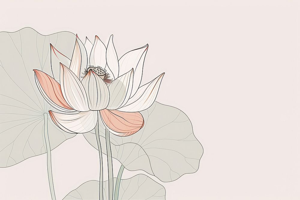 Single line drawing lotus flower sketch plant.