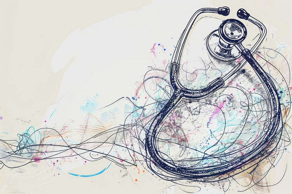 Single line drawing stethoscope art sketch backgrounds.