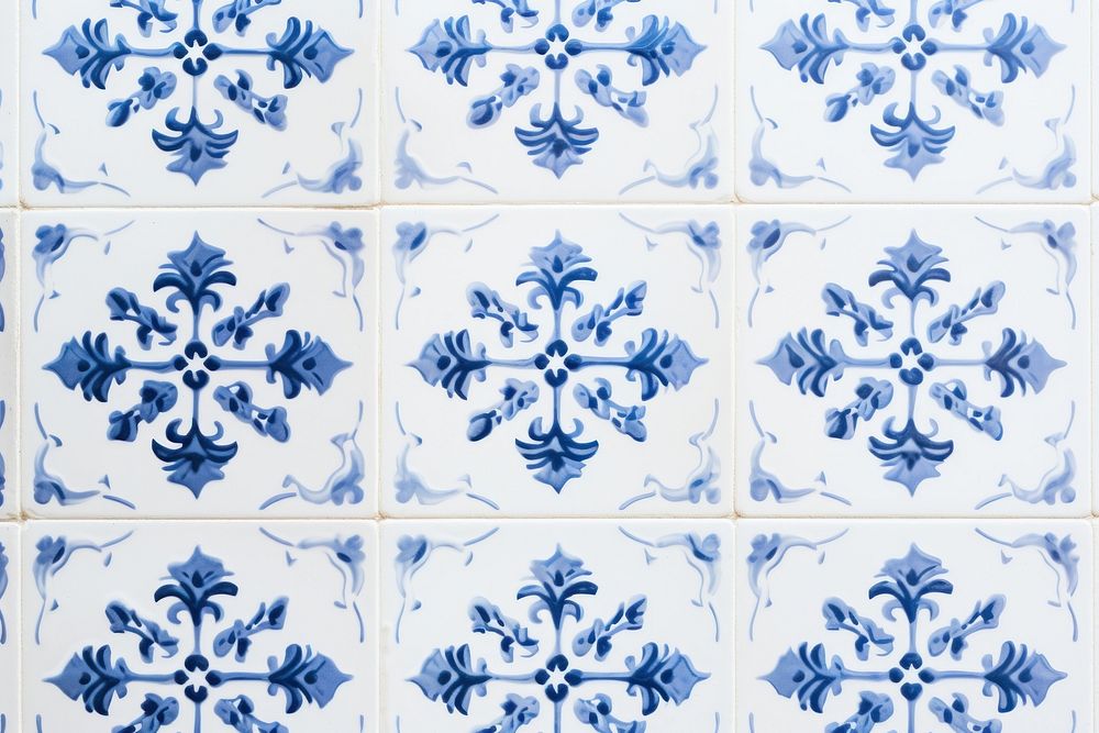Tiles of blue pattern backgrounds white art.