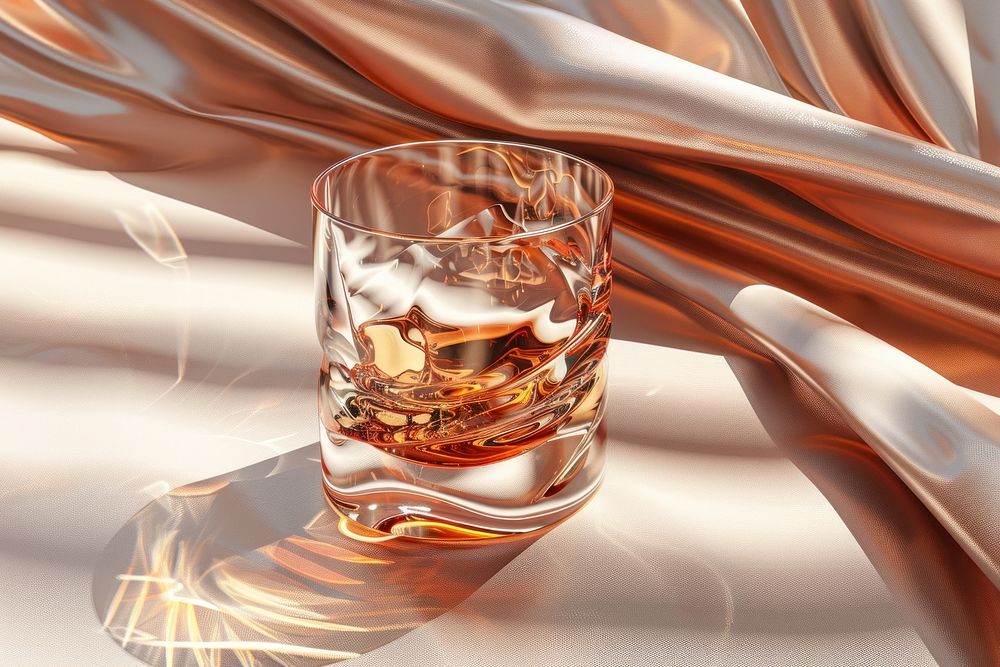 Surreal abstract style whiskey glass whisky drink refreshment.