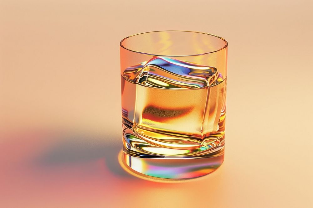 Surreal abstract style whiskey glass refreshment drinkware lighting.
