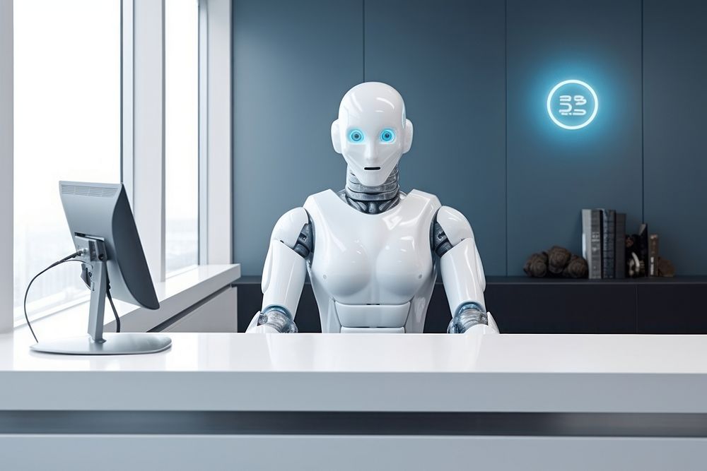 3d robot receptionist electronics technology futuristic.