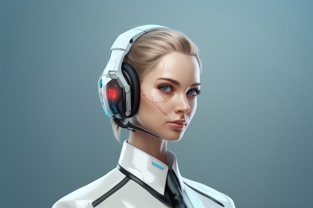 3d robot receptionist headphones headset adult.