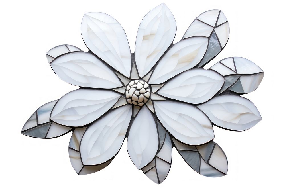 Mosaic tiles of white flower jewelry nature brooch.