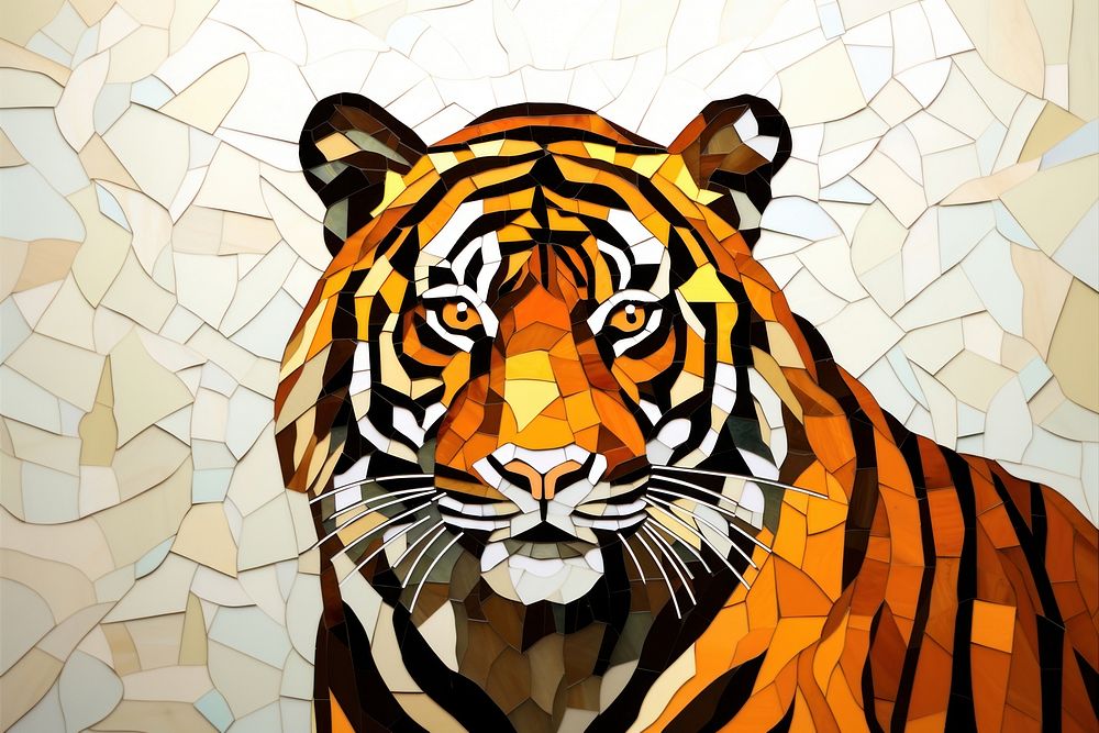 Mosaic tiles of tiger wildlife animal mammal.