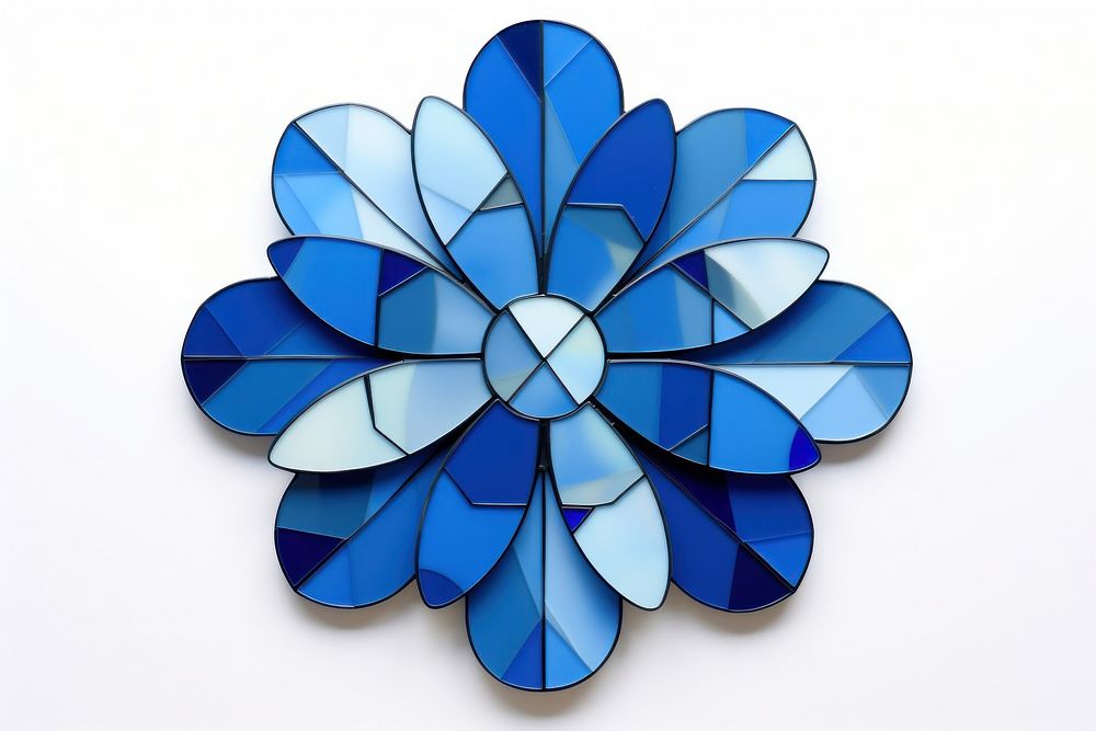 Mosaic tiles of blue flower jewelry brooch shape.
