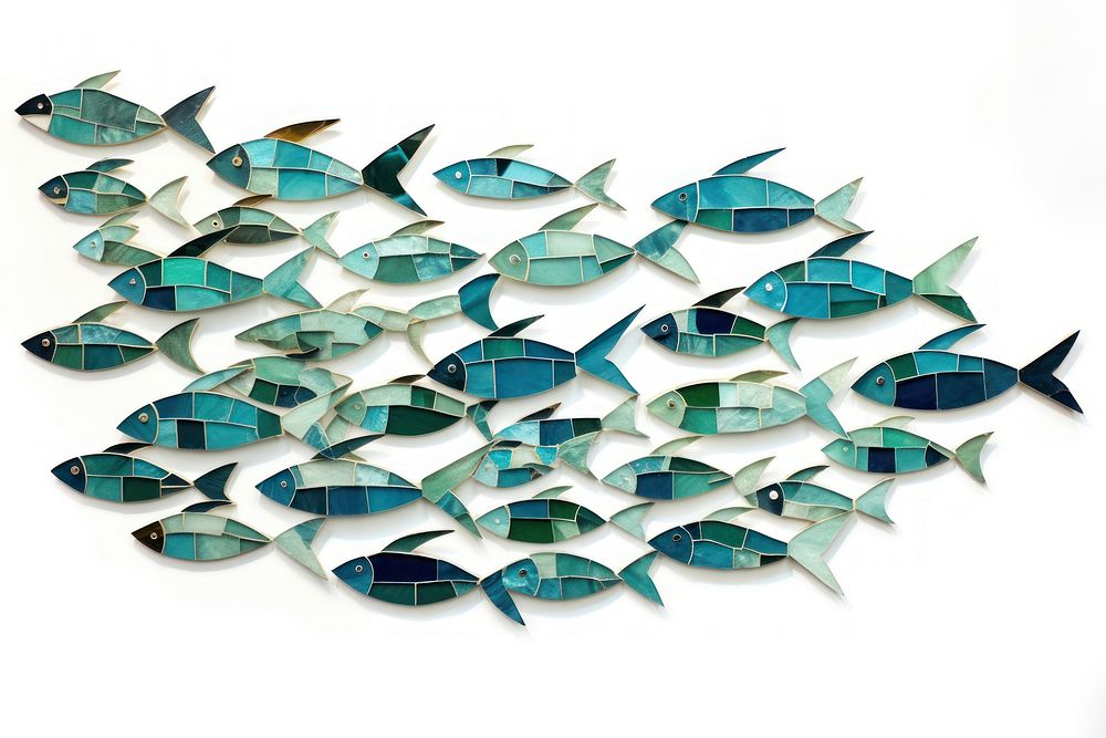 Mosaic tiles of fish animal nature white background.