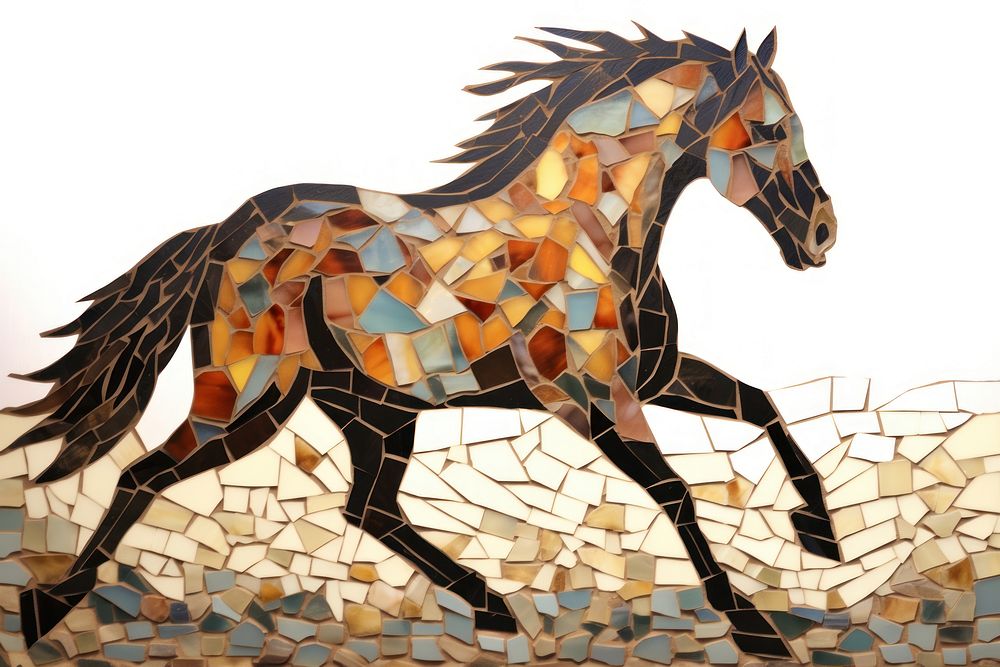 Mosaic tiles of horse animal mammal nature.
