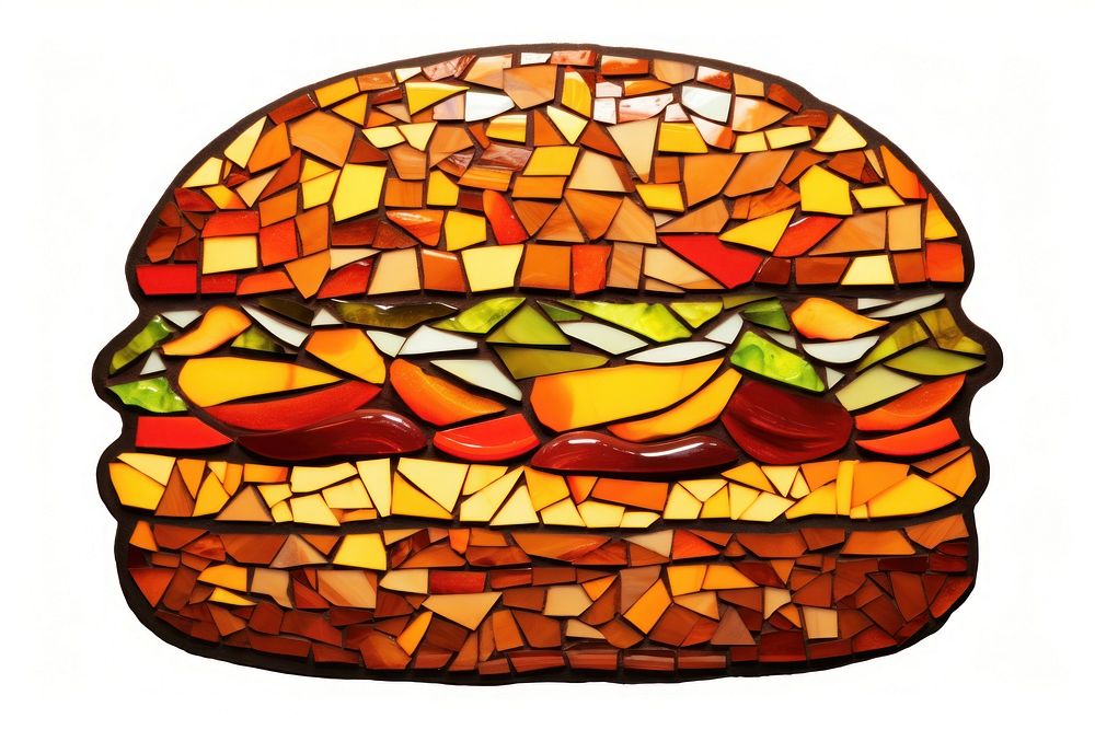 Mosaic tiles of burger glass food white background.