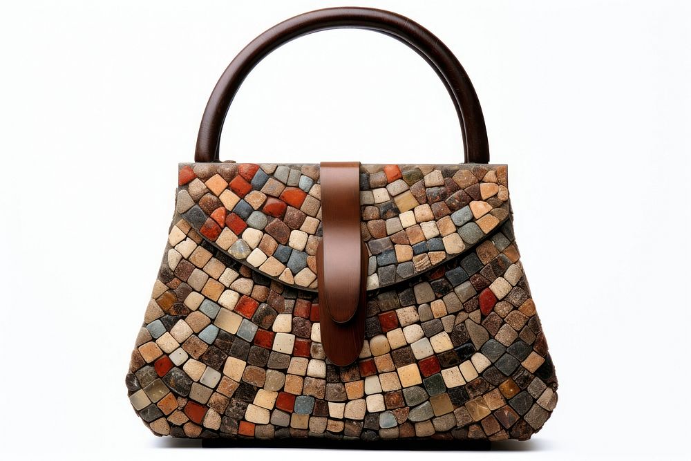 Mosaic tiles of woman bag handbag purse white background.