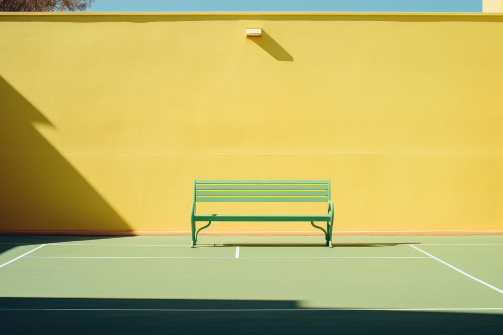 A tennis court outdoors bench architecture.