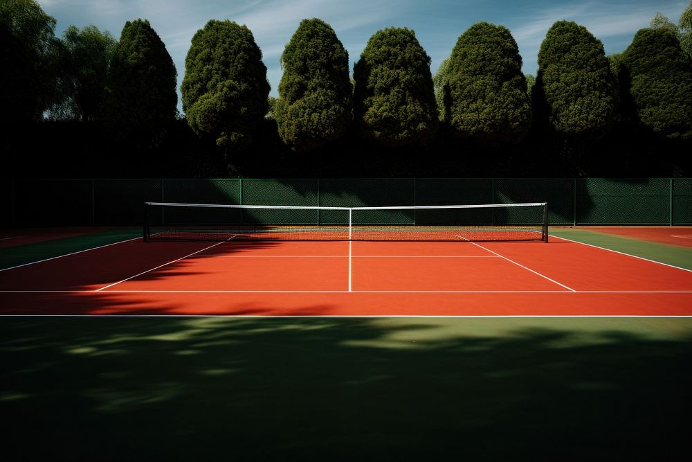 A tennis court outdoors racket sports.