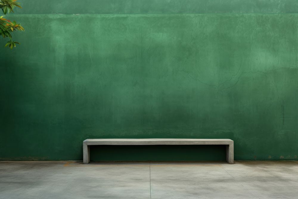 Large building wall architecture bench green.